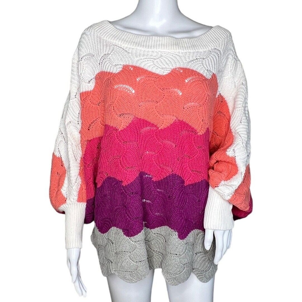 Andree by Unit Sweater Womens Small Boat Neck White Multicolor Stripe Oversized